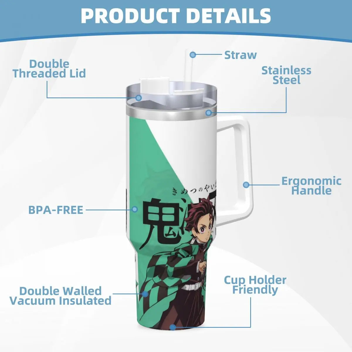 Demon Slayer 40 oz Tumbler with Handle and Straw